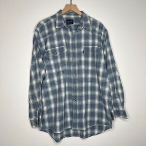 Wrangler Mens Shirt Blue Plaid Western Long Sleeve Cowboy XL